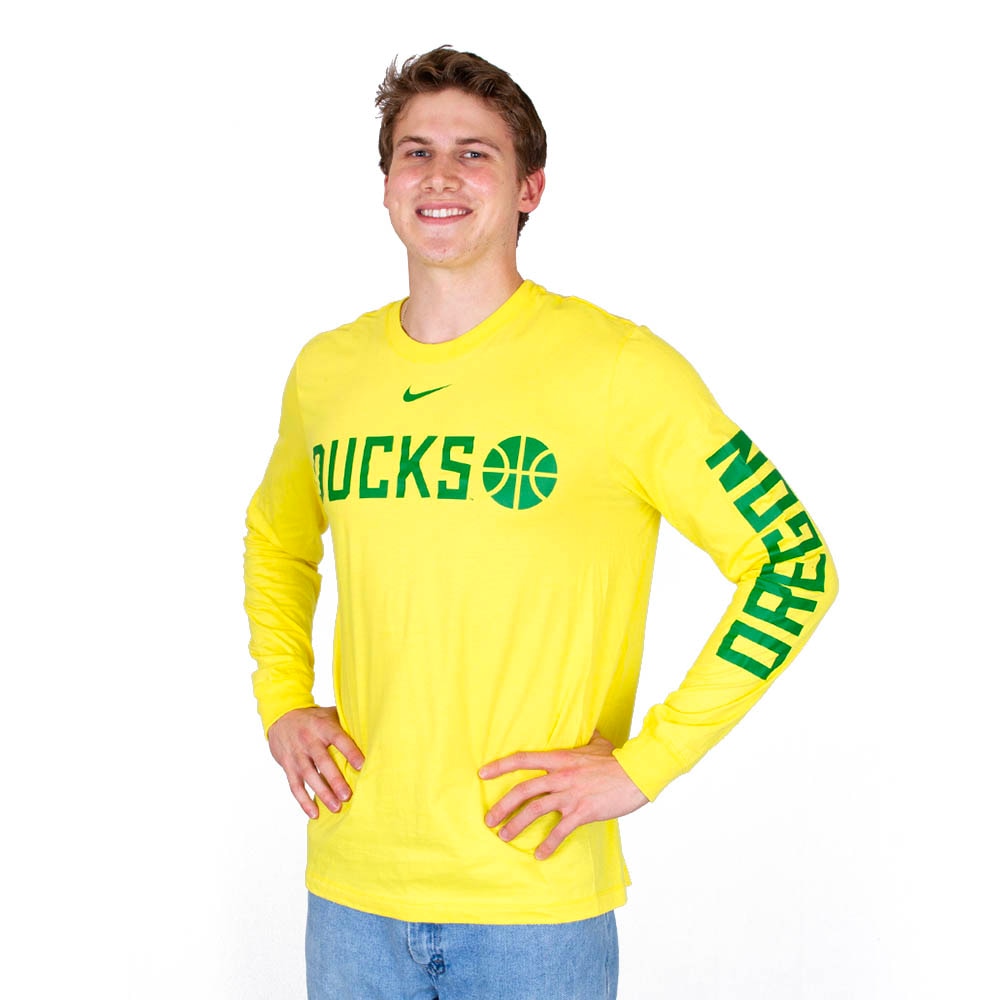 Oregon, Nike, Yellow, Long Sleeve, Men, Basketball, Sleeve graphic, T-Shirt, 813672